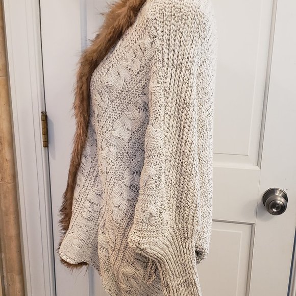 Military Hippie Sweaters Military Hippie Faux Fur Trimmed Cardigan
